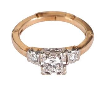 Art Deco 1920s 14K Gold and Diamond Solitaire Ring
