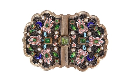 Russian-Afghani Emerald Peridot & Pearl Buckle VTG