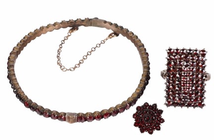 Victorian Bohemian Garnet Bracelet Brooch Ring SET