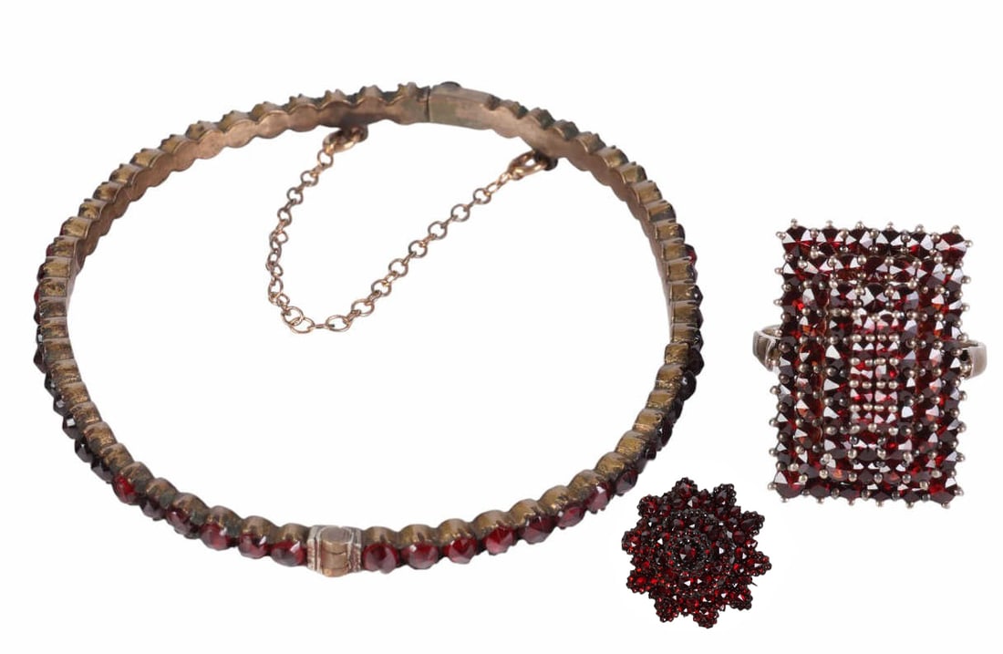 Victorian Bohemian Garnet Bracelet Brooch Ring SET (1 of 9)