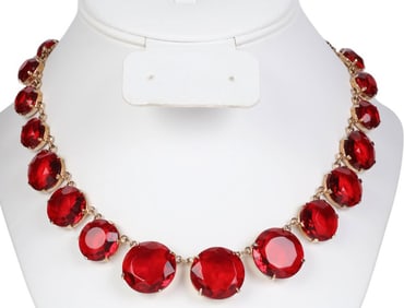 Vintage Ruby Crystal Riviere Necklace, c.1950s