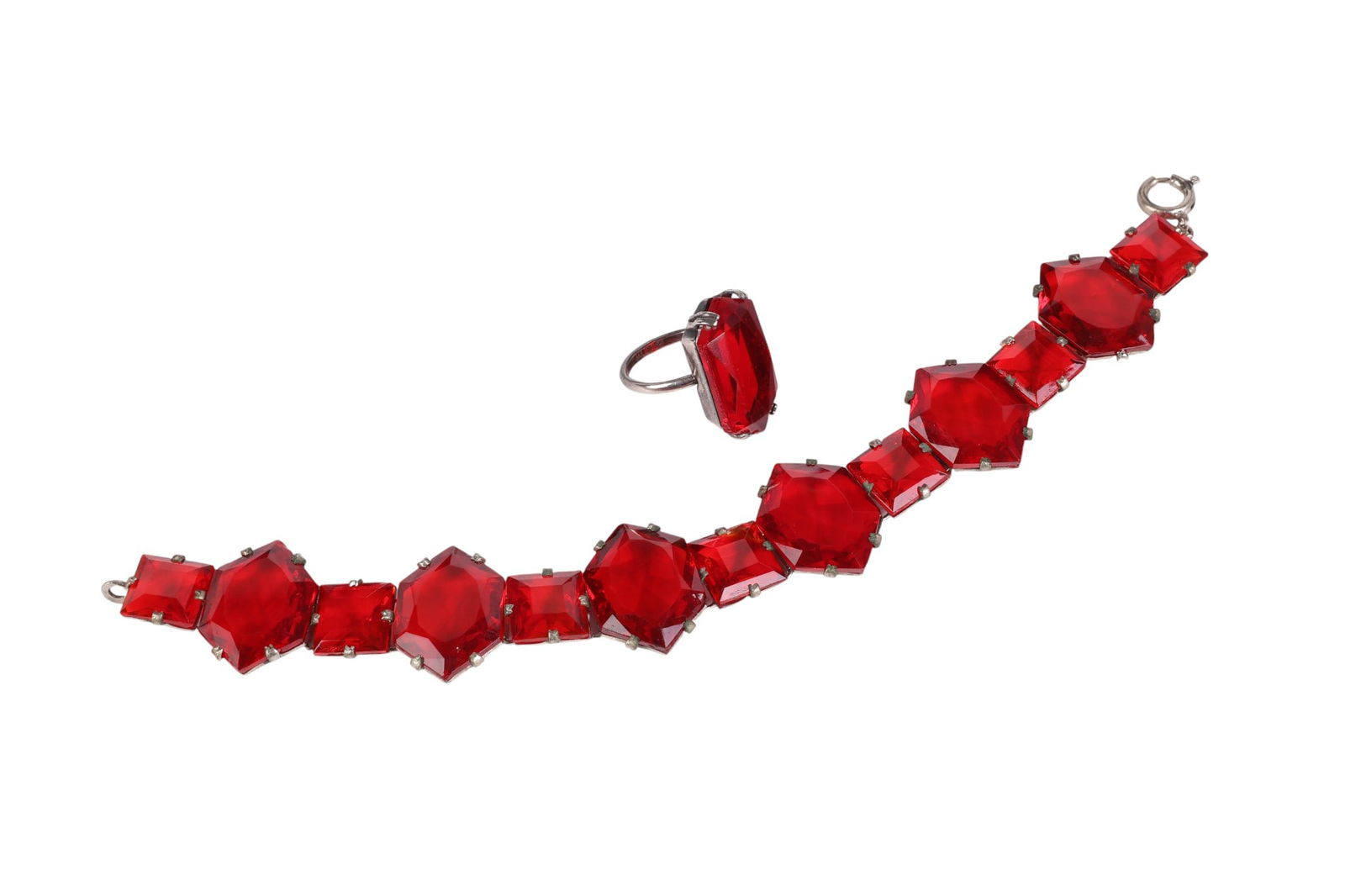 Art Deco 20s Sterling Ruby Crystal Bracelet & Ring (1 of 5)