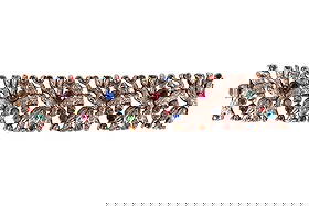 Vintage Massive MCM Brutalist Link Bracelet 1960s: Vintage Mid-Century Modern Brutalist gold-plated hinged link bracelet, circa 1960s. The openwork panels are formed from abstract carved branch-like elements and set with jewel-tone faceted crystals in