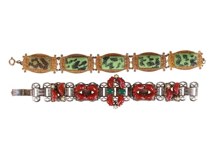 1920s Art Deco Czech Art Glass Bracelet 2pc. LOT