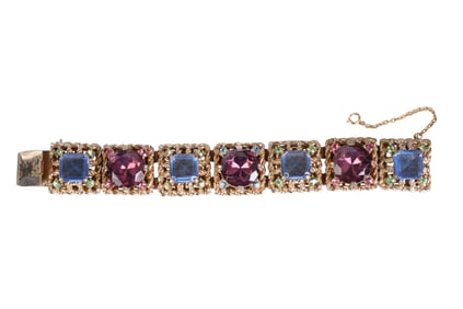 VTG 1950s Florentine Pink & Blue Crystal Bracelet