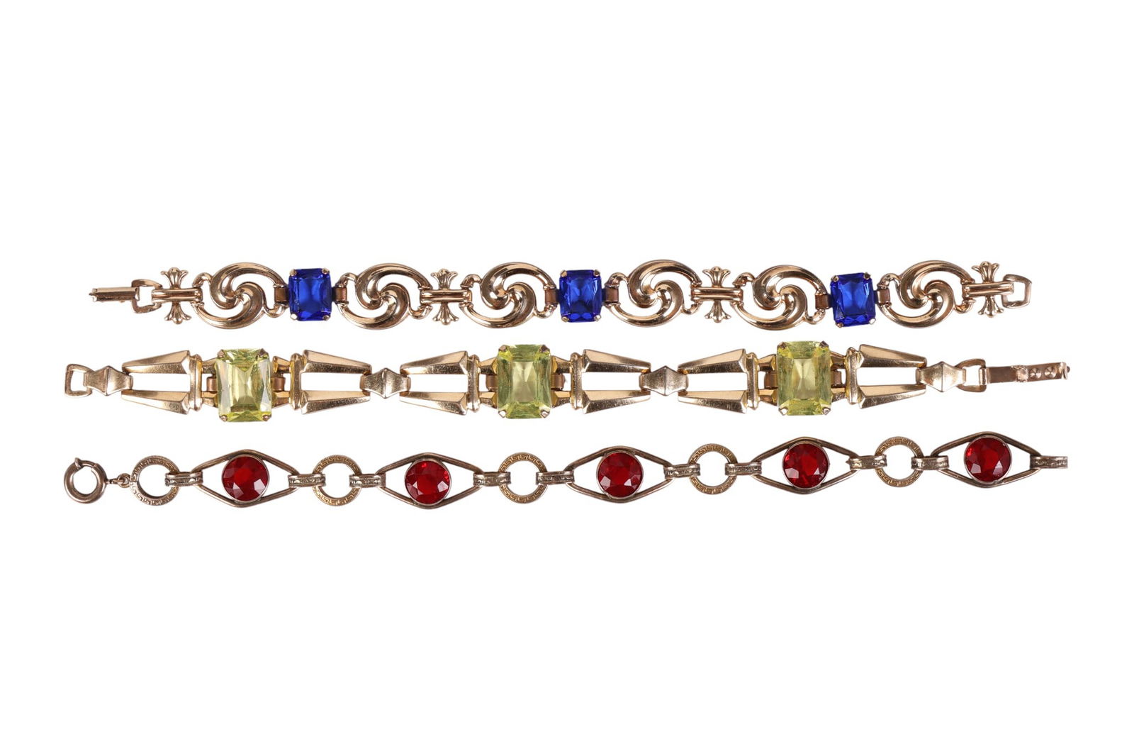 Art Deco Vermeil Crystal Link Bracelets 1930s LOT (1 of 12)