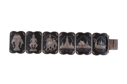 Siam 40s Sterling Silver Niellowork Panel Bracelet