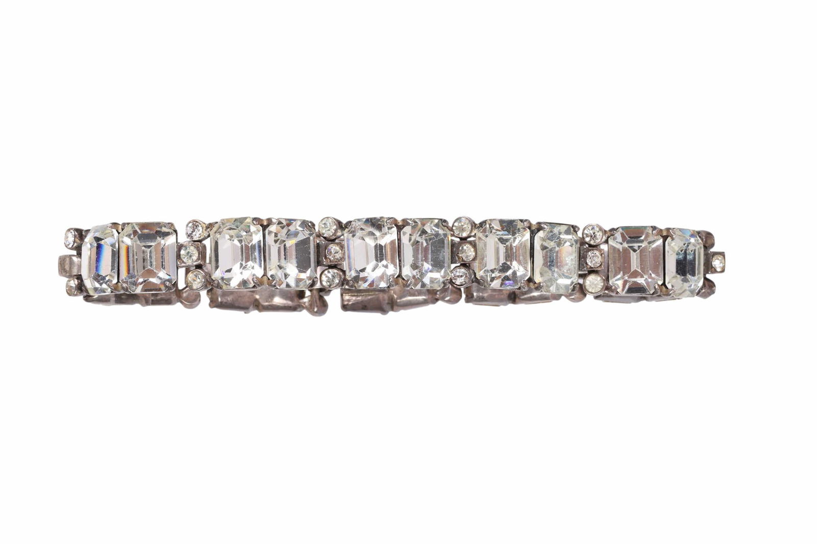 Eisenberg 1940s Sterling and Crystal Link Bracelet (1 of 7)