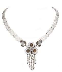 Edwardian 1900s Sterling and Crystal Floral Neckla