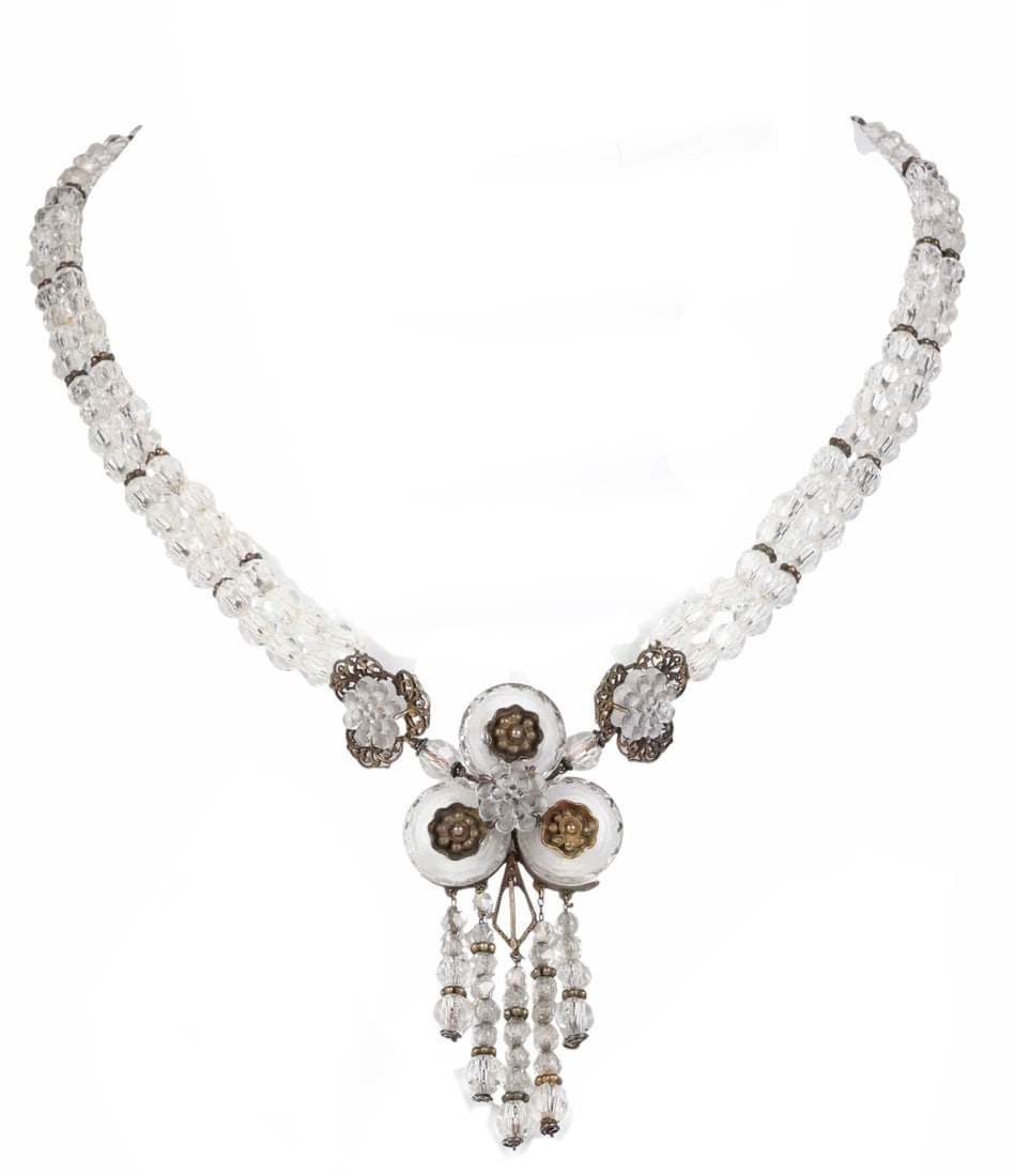Edwardian 1900s Sterling and Crystal Floral Neckla (1 of 6)