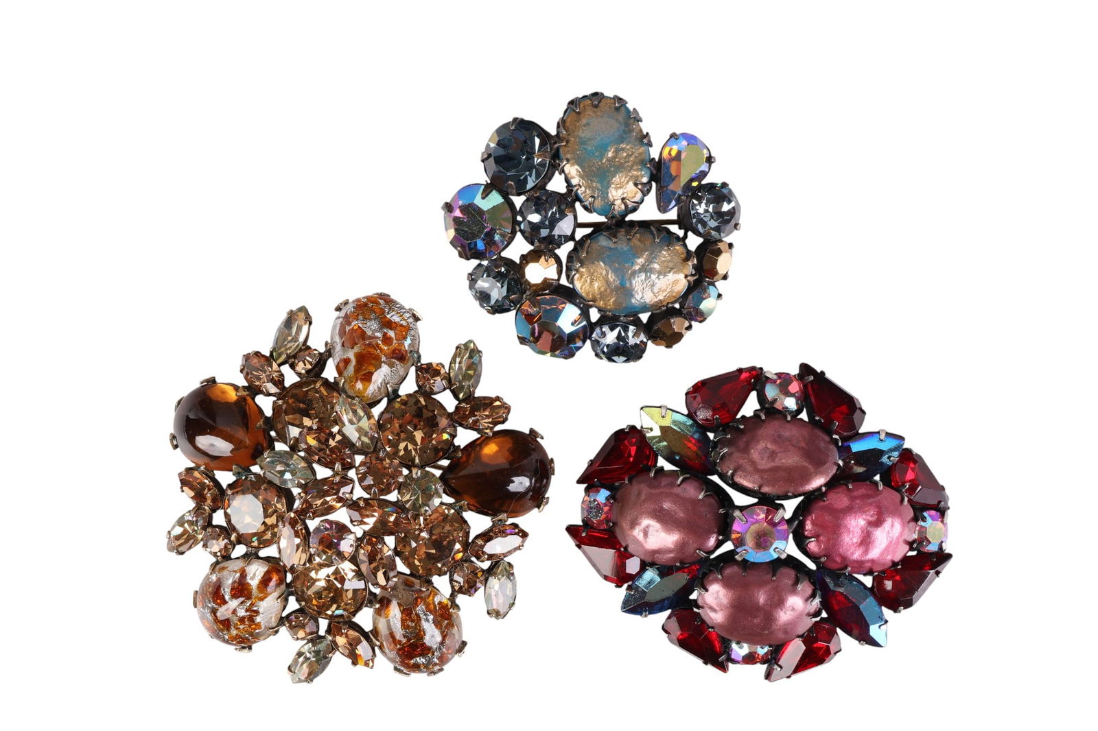 Regency 1950s Art Glass and Crystal Brooch 3pc LOT (1 of 8)