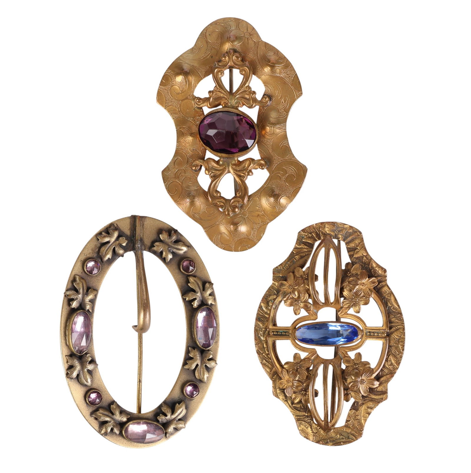 Victorian 1880s Gold-Plated Sash Pin Brooch 3p LOT (1 of 6)