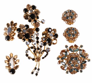 Vintage Austrian 50s Crystal Brooch Earrings SETS