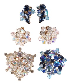 Juliana 1960s Crystal and Art Glass Brooch SETS