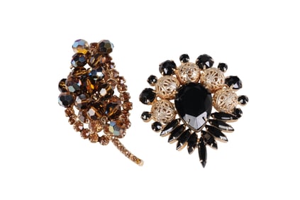 Juliana VTG 1960s Crystal Figural Brooches 2pc LOT