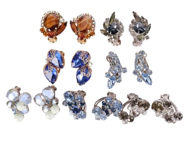 Juliana 1960s 7 Pairs of Crystal Clipback Earrings
