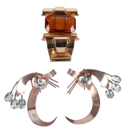 Art Deco 1930s Sterling Crystal Fur Clip Brooches