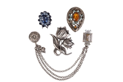 Art Deco 1920s-30s French Fur Clip Brooch 4pc LOT