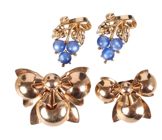 2 Pairs Designer 1940s Gold-Plated Fur Clip Brooch