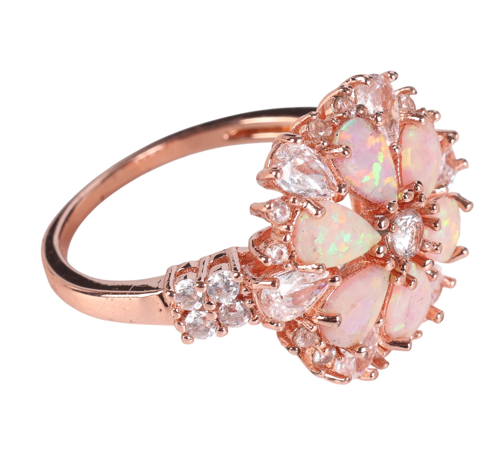 Rose Gold Vermeil 1970s Opal and CZ Cocktail Ring (1 of 6)