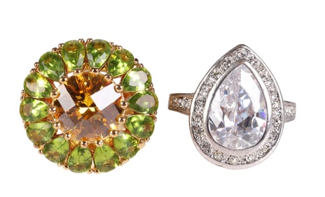 Sterling 1970s Citrine Peridot CZ Cocktail Rings