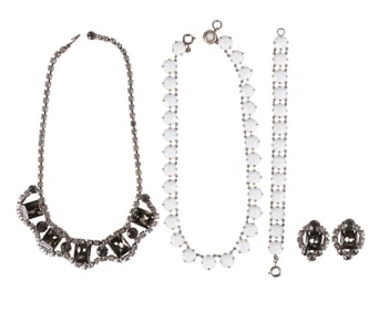 Milk Glass and Black Diamond Crystal SETS 1950s