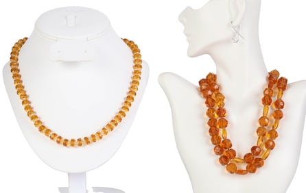 Edwardian 1910s Amber & Crystal Necklaces 2pc LOT