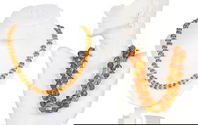 Edwardian 1910s Amber & Crystal Necklaces 2pc LOT: Lot of two Edwardian antique amber crystal necklaces, circa 1910s. One: faceted honey amber crystal discs alternating with clear bicone beads, strung on original silk thread. Measures approximately 19