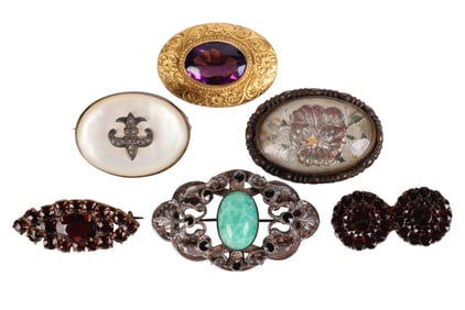 Victorian 1890s MOP Garnet Amethyst Brooch 6pc LOT