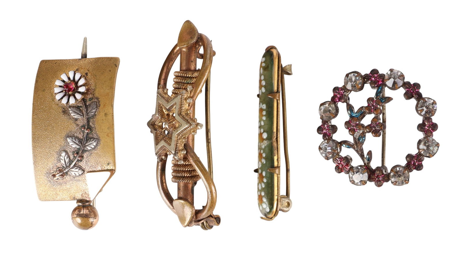 Victorian 1880s Porcelain Enamel Brass Brooches (1 of 7)