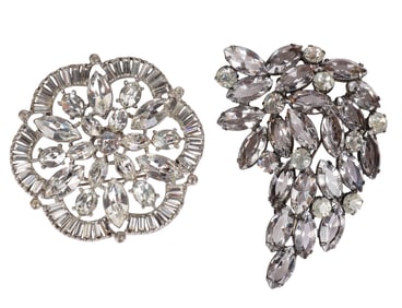1950s Vintage Clear Crystal Brooch 2pc ESTATE LOT