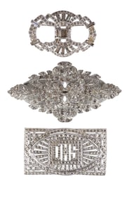 Vintage 30s Art Deco Marcasite Crystal Brooch SET