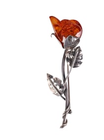 1900s Arts Crafts Sterling Carved Amber Brooch