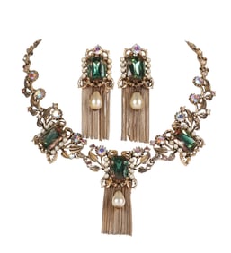 1950s Amerique Watermelon Glass Pearl Necklace SET