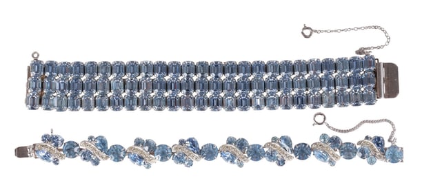 1950s Weiss Kramer Pair of Aqua Crystal Bracelets