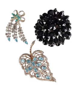 1950s Vintage Floral Crystal Brooch 3pc ESTATE LOT