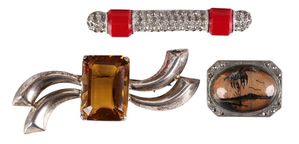 1920s-1930s Art Deco Silver Brooch 3pc. ESTATE LOT