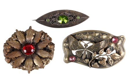 1880s Victorian Art Nouveau Sash Pin Brooches LOT