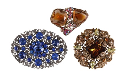 1930s-1950s Filigree Crystal Brooch 3pc ESTATE LOT