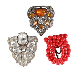 1920s Art Deco Crystal Celluloid Dress Clip LOT