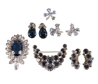 Vintage 50s Crystal Art Glass Brooch & Earring SET