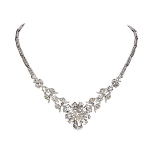 Bogoff 40s Vintage Crystal Rhodium Floral Necklace
