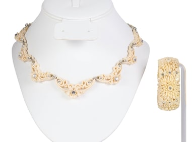 Art Deco Vintage Celluloid Necklace & Bracelet SET