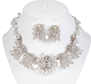1950s Vintage Crystal Bead Necklace & Earring SET