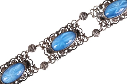 1920s Art Deco Czech Star Sapphire Glass Bracelet