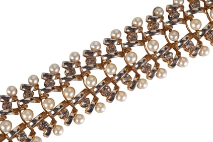 1950s Kramer New York Pearl Crystal Link Bracelet