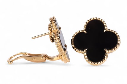 Van Cleef & Arpels 18k Black Onyx Alhambra Earring