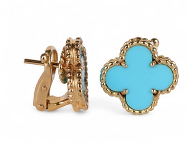 Van Cleef & Arpels 18k Turquoise Alhambra Earrings