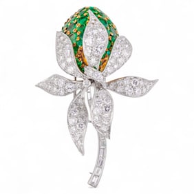 Platinum 18k Gold 8.85 CTTW Diamond Emerald Brooch