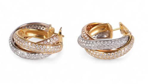 Cartier 18k Gold 2 CTTW Diamond Trinity Earrings